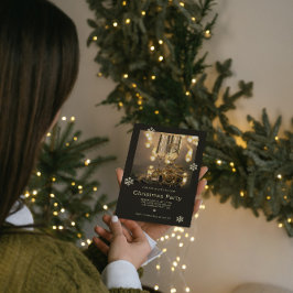 ラグジュアリー金ゴールド&クリスマスブラック 招待状