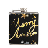 ラグジュアリー金ゴールド&ブラックスターメタリックファッションクリスマス フラスク (正面)