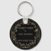 ラグジュアリー金ゴールド&ブラックセピアフローラ仕上げ キーホルダー (正面)