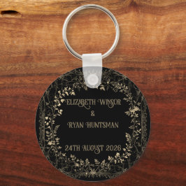 ラグジュアリー金ゴールド&ブラックセピアフローラ仕上げ キーホルダー