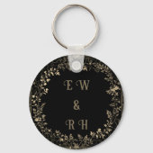 ラグジュアリー金ゴールド&ブラックセピアフローラ仕上げ キーホルダー (裏面)