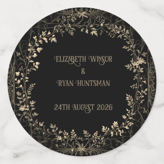 ラグジュアリー金ゴールド&ブラックセピアフローラ仕上げ コンフェッティ (ラージ裏面)