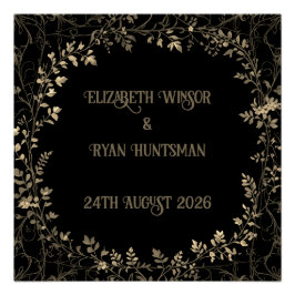 ラグジュアリー金ゴールド&ブラックセピアフローラ仕上げ ポスター