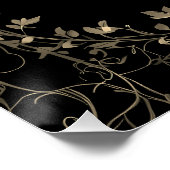 ラグジュアリー金ゴールド&ブラックセピアフローラ仕上げ ポスター (コーナー)