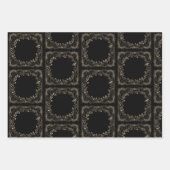 ラグジュアリー金ゴールド&ブラックセピアフローラ仕上げ ラッピングペーパーシート (正面2)