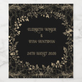 ラグジュアリー金ゴールド&ブラックセピアフローラ仕上げ ワインラベル (シングルラベル)