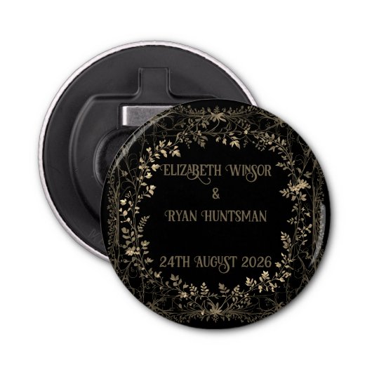 ラグジュアリー金ゴールド&ブラックセピアフローラ仕上げ 栓抜き (正面)