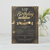 ラグジュアリー金ゴールド&ブラックバースデーパーティーの招待 シーズンカード (スタンド正面)