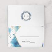 ラグジュアリー金ゴールド&ブルーフレーム結婚海の座席表 プレイスカード (外部開封)