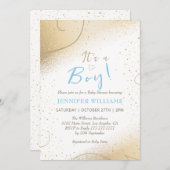ラグジュアリー金ゴールド&ブルーボーイベビーシャワー招待状 招待状 (正面/裏面)