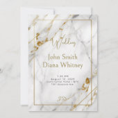 ラグジュアリー金ゴールド&ホワイトマーブル結婚式招待状 招待状 (正面)
