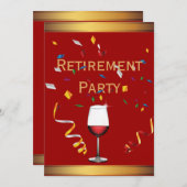 ラグジュアリー金ゴールド&レッドワインリタイアメントパーティの招待状 招待状 (正面/裏面)