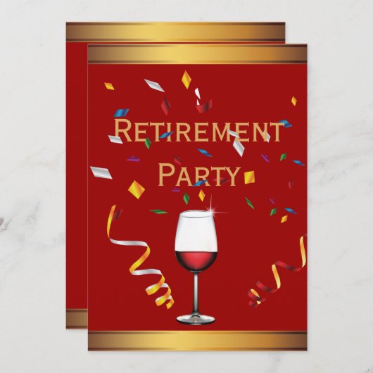 ラグジュアリー金ゴールド&レッドワインリタイアメントパーティの招待状 招待状 (正面/裏面)