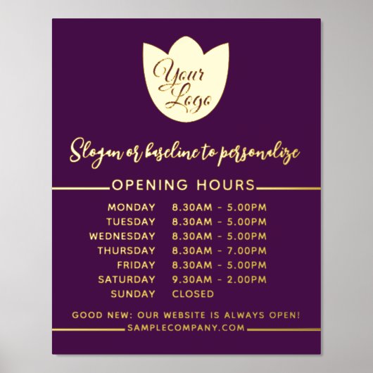 ラグジュアリー開館時間パーソナライズされた色の追加ロゴ 箔ポスター (正面)
