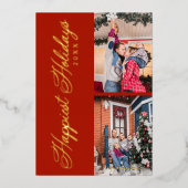 ラグジュアリー2フォトコラージュお洒落ハッピーホリデイ 箔シーズンカード (正面)