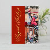 ラグジュアリー2フォトコラージュお洒落ハッピーホリデイ 箔シーズンカード (立ち正面)