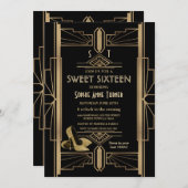 ラグジュアリー20の素晴らし金ゴールドアールデコSWEET 16 招待状 (正面/裏面)