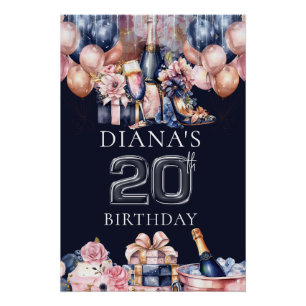 ラグジュアリー20th誕生日パーソナライズされたシャンパンヒール ポスター