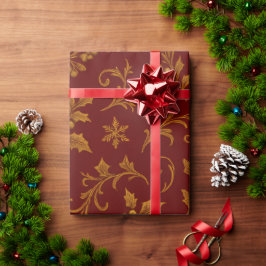 ラグジュアリー24Kポインセチア ルビー&ゴールド クリスマス ラッピングペーパー