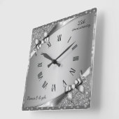 ラグジュアリー25周年メタリックシルバー&ダイヤモンド  スクエア壁時計 (傾斜)