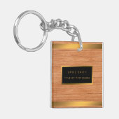 ラグジュアリー2in1金ゴールドウッドモダンビジネスカード& キーホルダー (正面左)