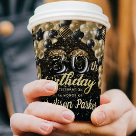 ラグジュアリー30thバースデーブラック金ゴールド パーソナライズされた 紙コップ