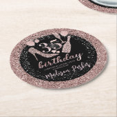 ラグジュアリー35th誕生日グリッター パーソナライズされた ラウンドペーパーコースター (アングル)