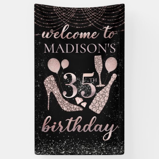 ラグジュアリー35th誕生日パーソナライズされたウェルカムサイン 横断幕 (縦)
