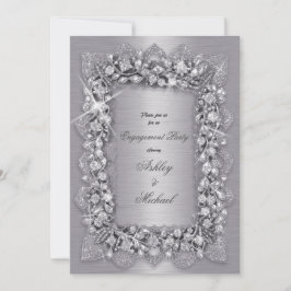 ラグジュアリー3dファッショナブル銀婚約パーティシック 招待状