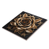 ラグジュアリー3Dブラック&金ゴールド銅バラデコールプリント タイル (側面)