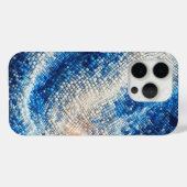 ラグジュアリー3D ブルー モザイク ウェーブケース フルイド ブルー & ホワイト Case-Mate iPhoneケース (裏面 (横))