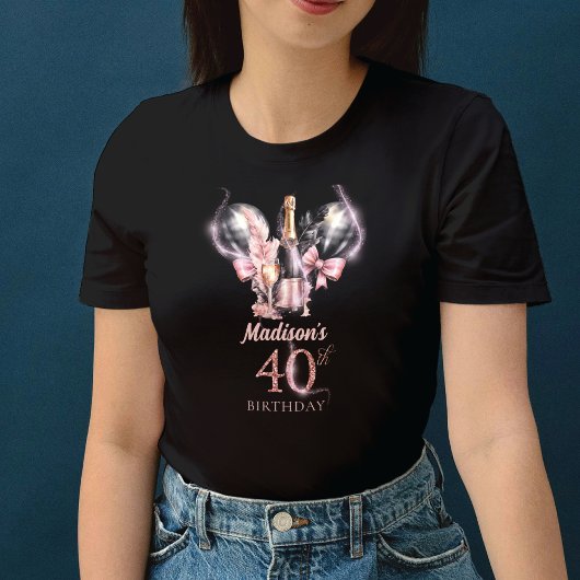 ラグジュアリー40thバースデーブラックピンクシャンパン tシャツ