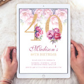 ラグジュアリー40th誕生日フローラピンク金ゴールドグリッター 招待状