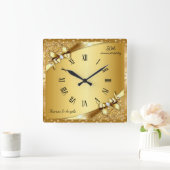 ラグジュアリー50周年メタリック金ゴールド&ダイヤモンド  スクエア壁時計 (ホーム)