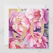 ラグジュアリー50誕生日フローラピンク金ゴールドグリッター サンキューカード (裏面)