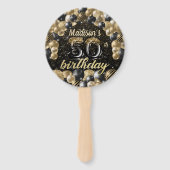 ラグジュアリー50誕生日ブラック金ゴールド写真 ハンドファン (正面)