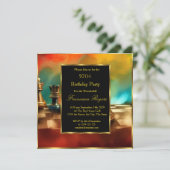 ラグジュアリー50thバースデーパーティー金ゴールド数々のブラックカラー 招待状 (スタンド正面)