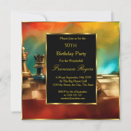 ラグジュアリー50thバースデーパーティー金ゴールド数々のブラックカラー 招待状