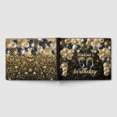 ラグジュアリー50th誕生日パーソナライズされたブラック金ゴールド ゲストブック (全面)