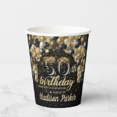 ラグジュアリー50th誕生日ブラック金ゴールド パーソナライズされた 紙コップ (正面)