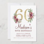 ラグジュアリー60誕生日ブルゴーニュ金ゴールドフローラ 招待状 (正面)