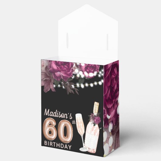 ラグジュアリー60th大人誕生日バラワインパーソナライズされた フェイバーボックス (オープン)