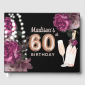 ラグジュアリー60th誕生日パーソナライズされたバラワイン ゲストブック (正面)