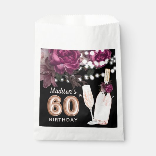 ラグジュアリー60th誕生日パーソナライズされたバラワイン フェイバーバッグ (正面)