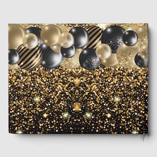 ラグジュアリー60th誕生日パーソナライズされたブラック金ゴールド ゲストブック (裏面)