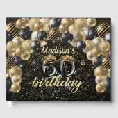 ラグジュアリー60th誕生日パーソナライズされたブラック金ゴールド ゲストブック (正面)