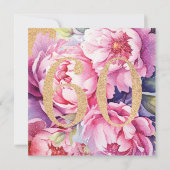 ラグジュアリー60th誕生日フローラピンク金ゴールドグリッター サンキューカード (裏面)