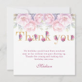 ラグジュアリー60th誕生日フローラピンク金ゴールドグリッター サンキューカード (正面)