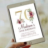 ラグジュアリー70誕生日ブルゴーニュ金ゴールドフローラ 招待状