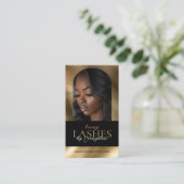 ラグジュアリー アイラッシュ エクステンション アーチ フォト ブラック ゴールド 名刺 (スタンド正面)